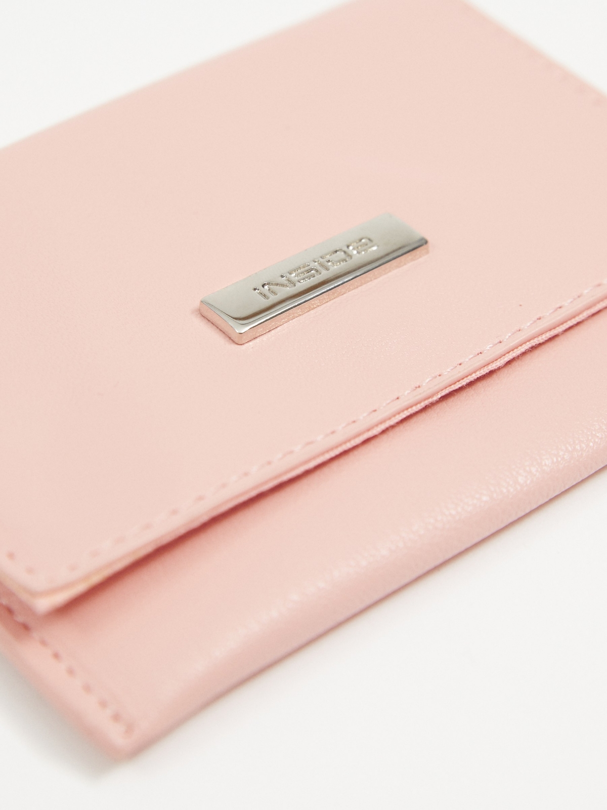 Pink leather effect wallet light pink 45º side view