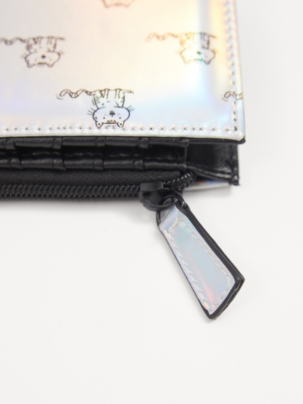 Printed holographic wallet silver 45º side view