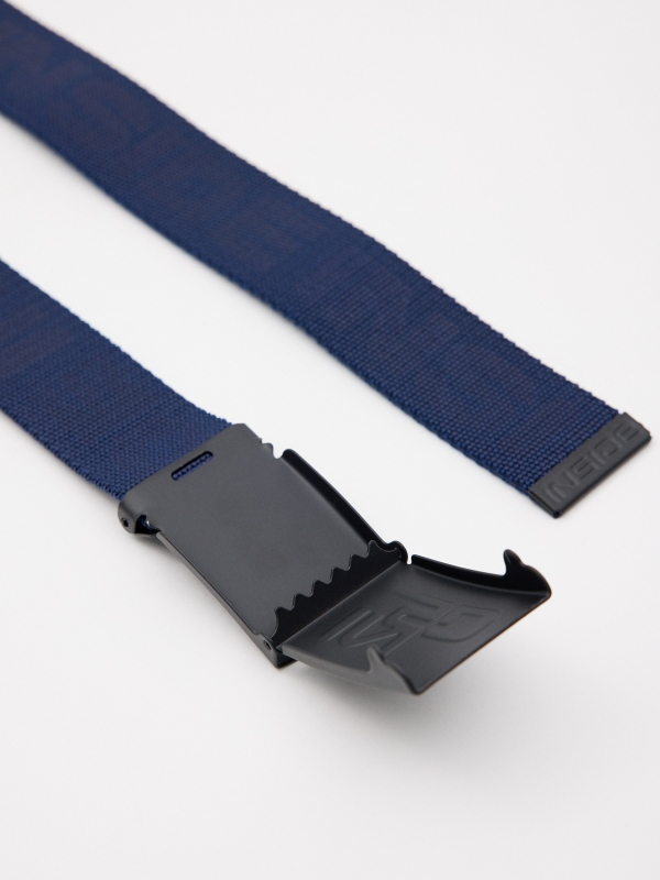 Blue printed canvas belt navy detail view