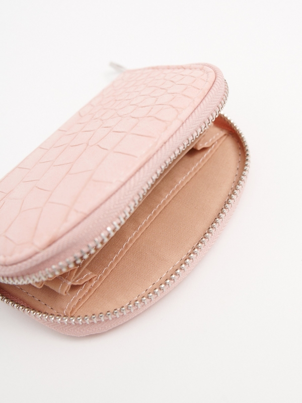 Embossed leather effect purse light pink 45º side view