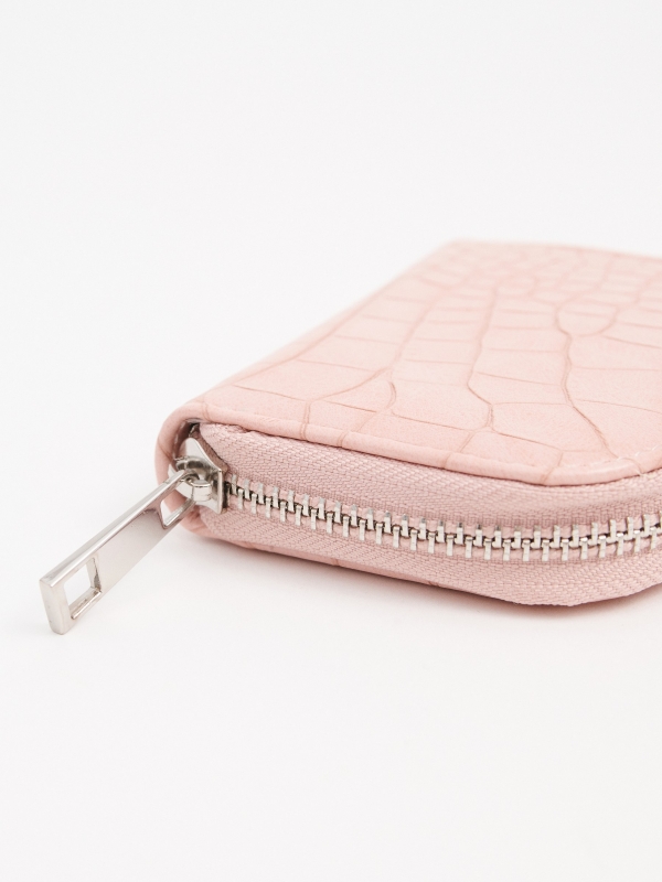 Embossed leather effect purse light pink detail view