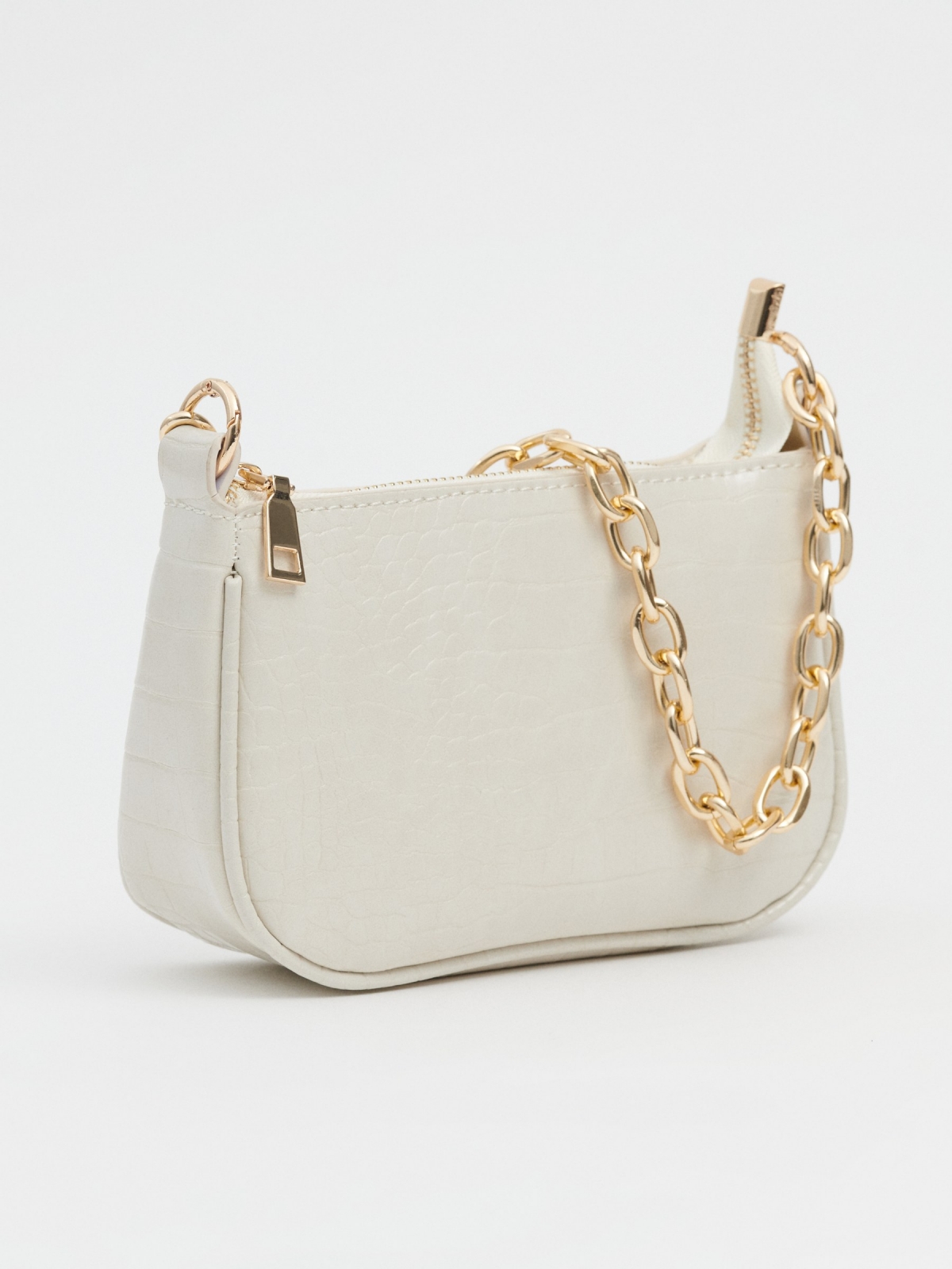 Chain effect leather bag off white back view
