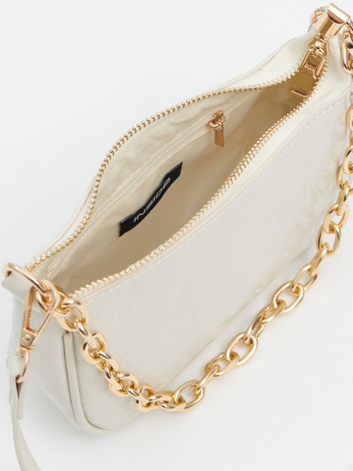 Chain effect leather bag off white detail view