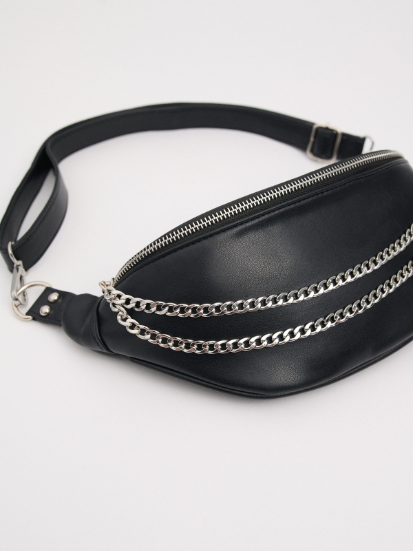 Faux leather fanny pack with chains black back view