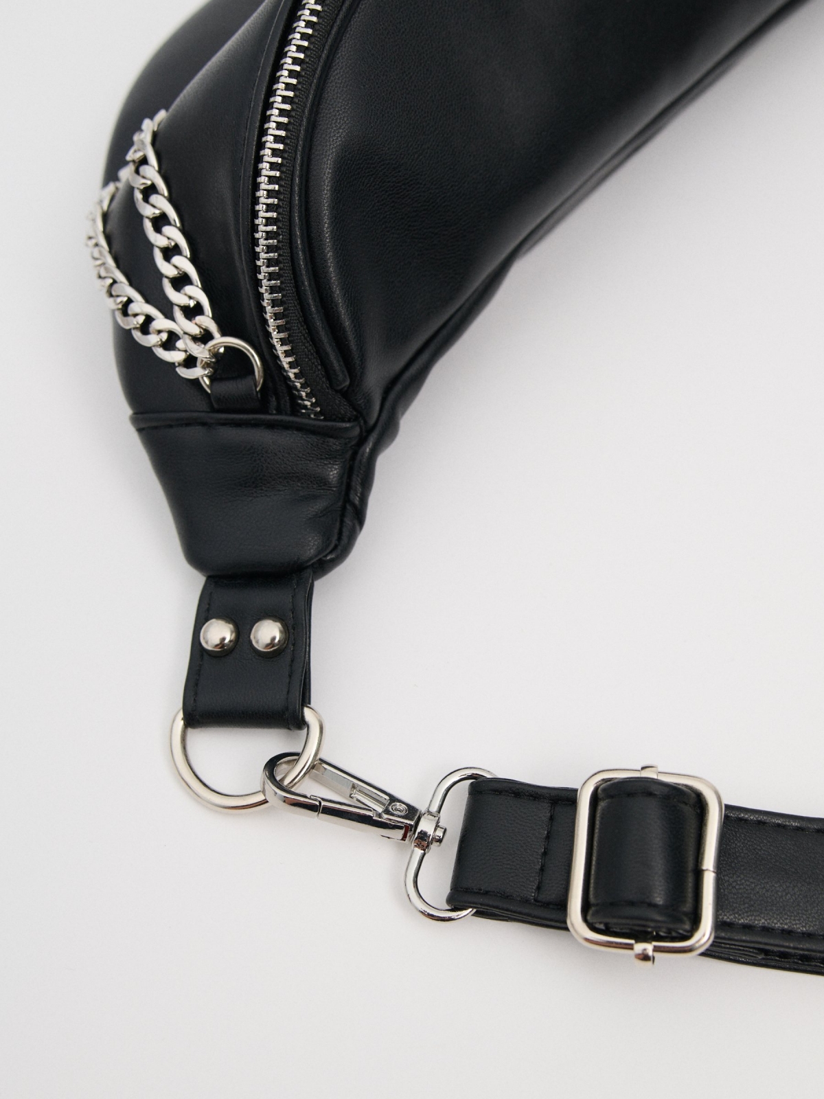 Faux leather fanny pack with chains black detail view