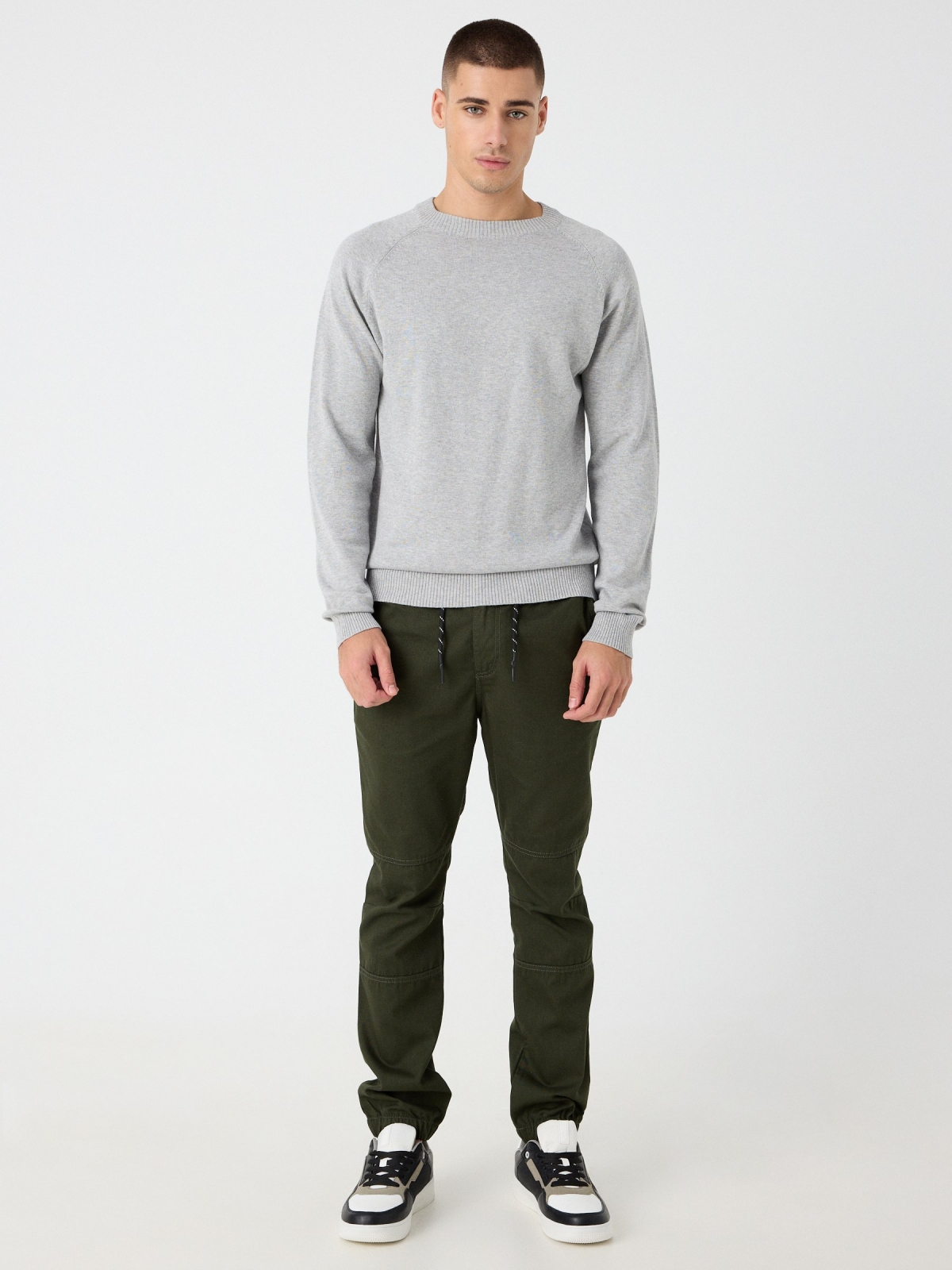 Knotted jogger pants khaki front view