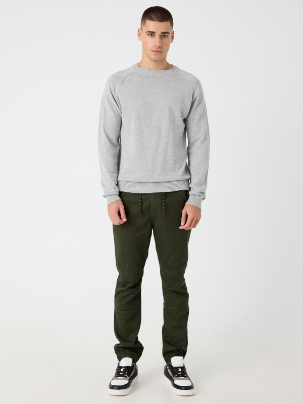Knotted jogger pants khaki front view
