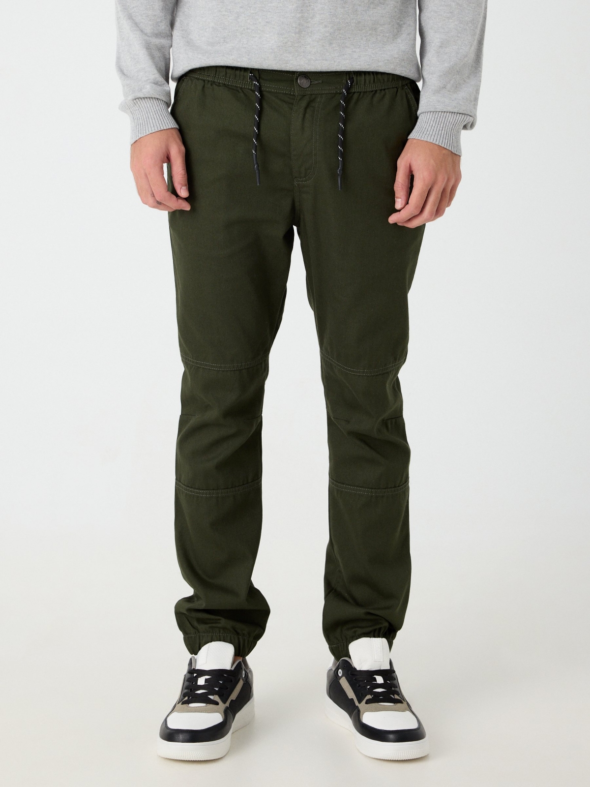 Knotted jogger pants khaki middle front view