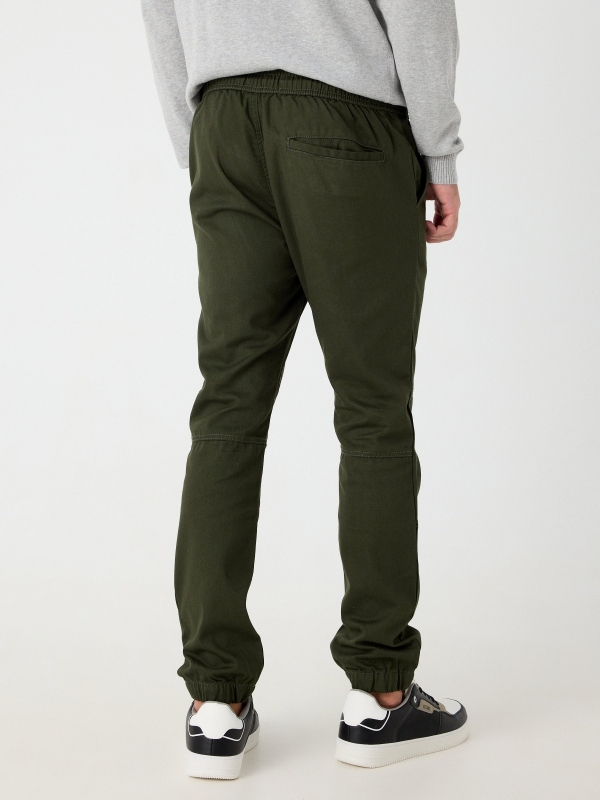 Knotted jogger pants khaki middle back view