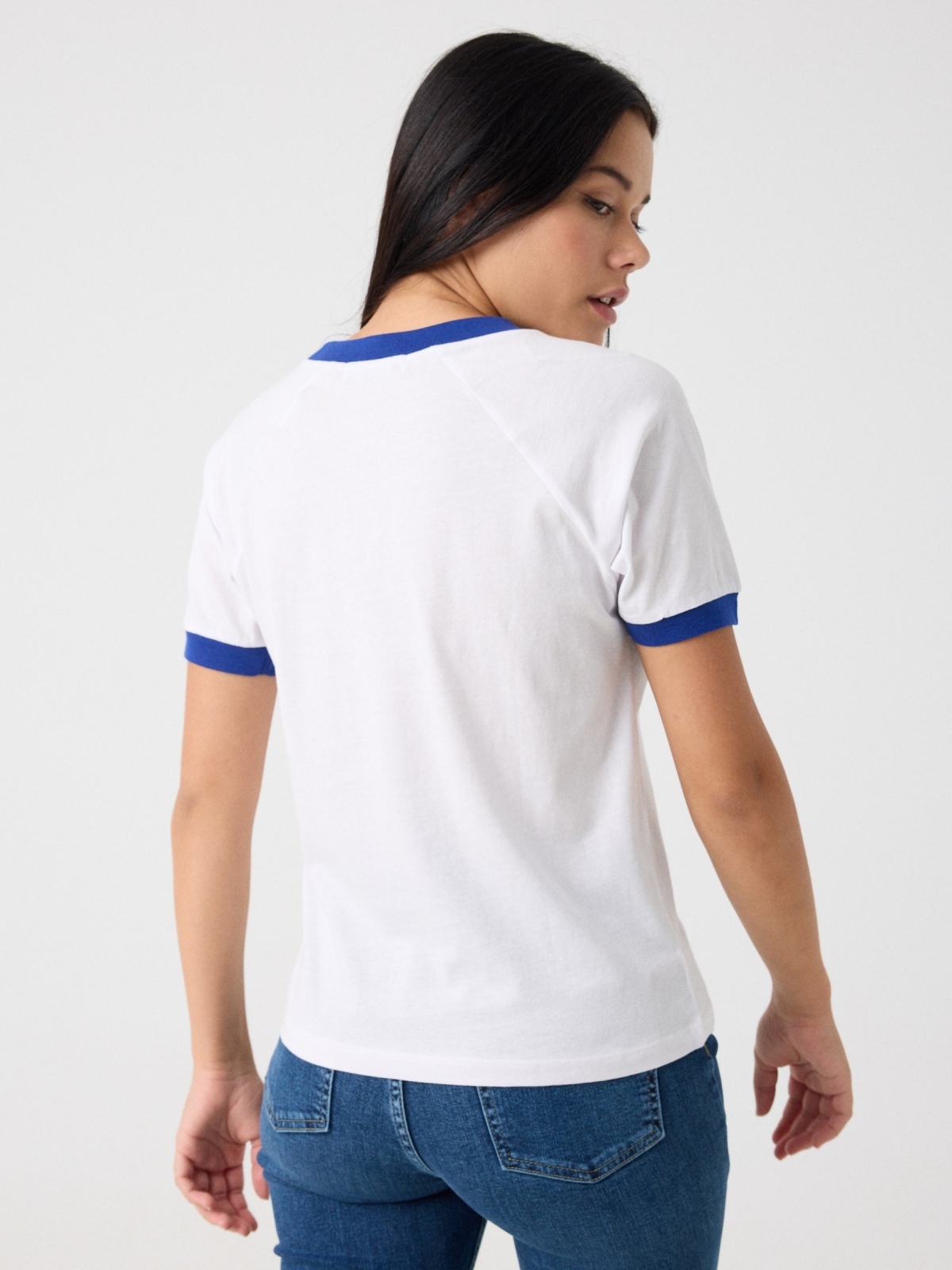 T-shirt com estampa do Kansas azul vista meia traseira