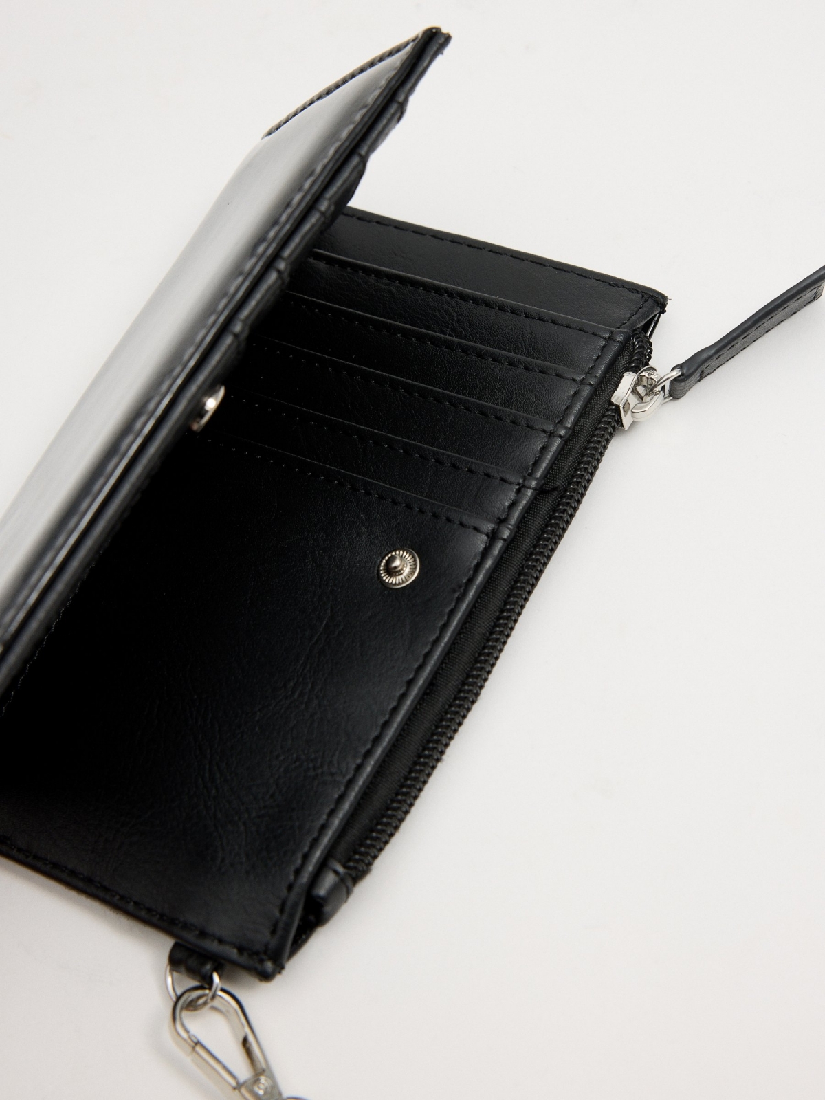 Patent leather wallet with chain black back view