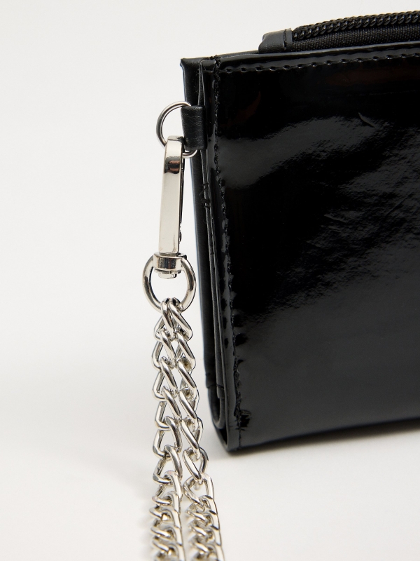 Patent leather wallet with chain black 45º side view