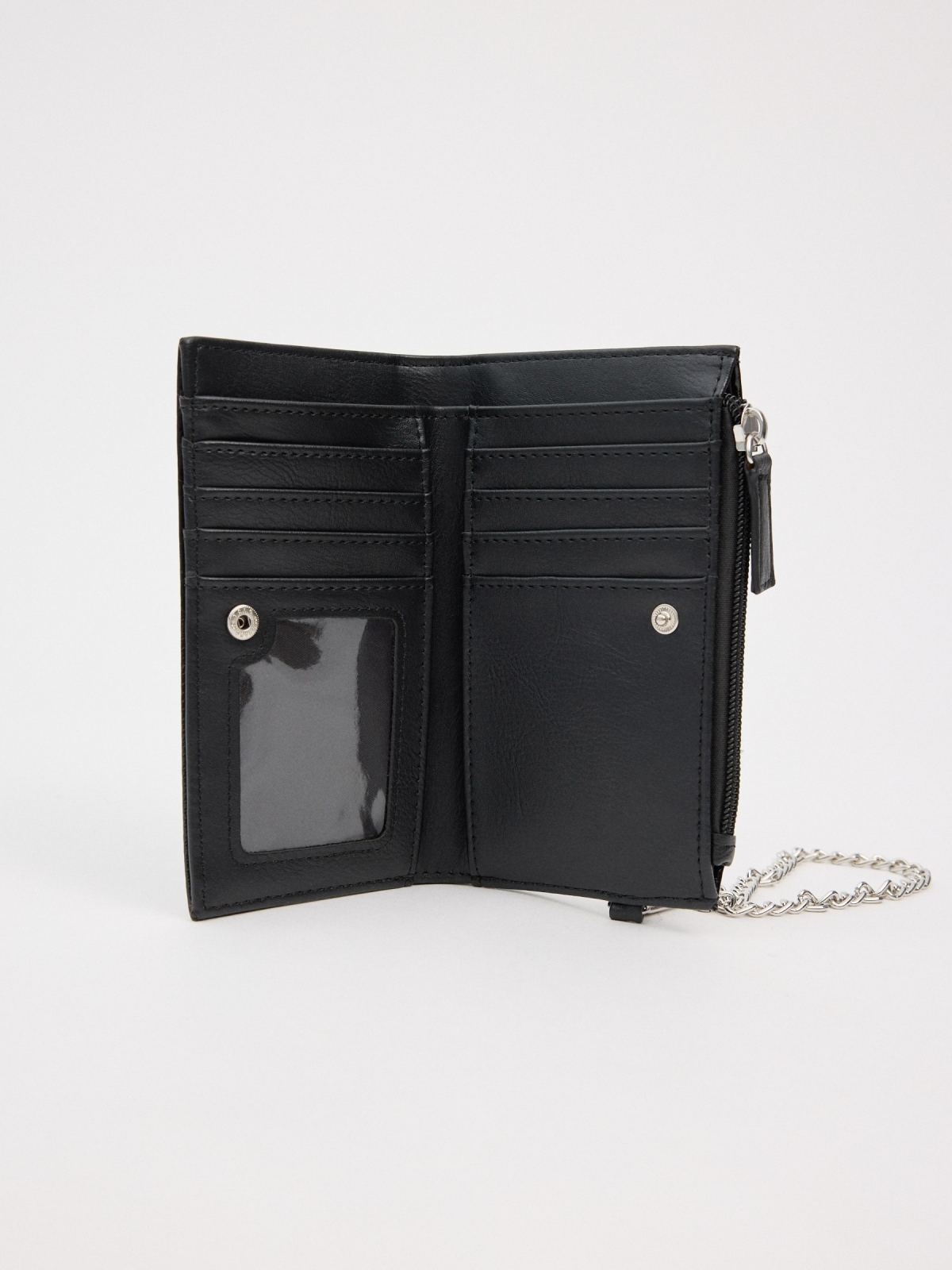 Patent leather wallet with chain black detail view
