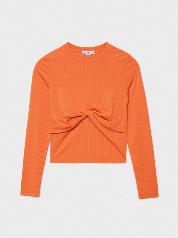  Ribbed t-shirt with knot gather orange