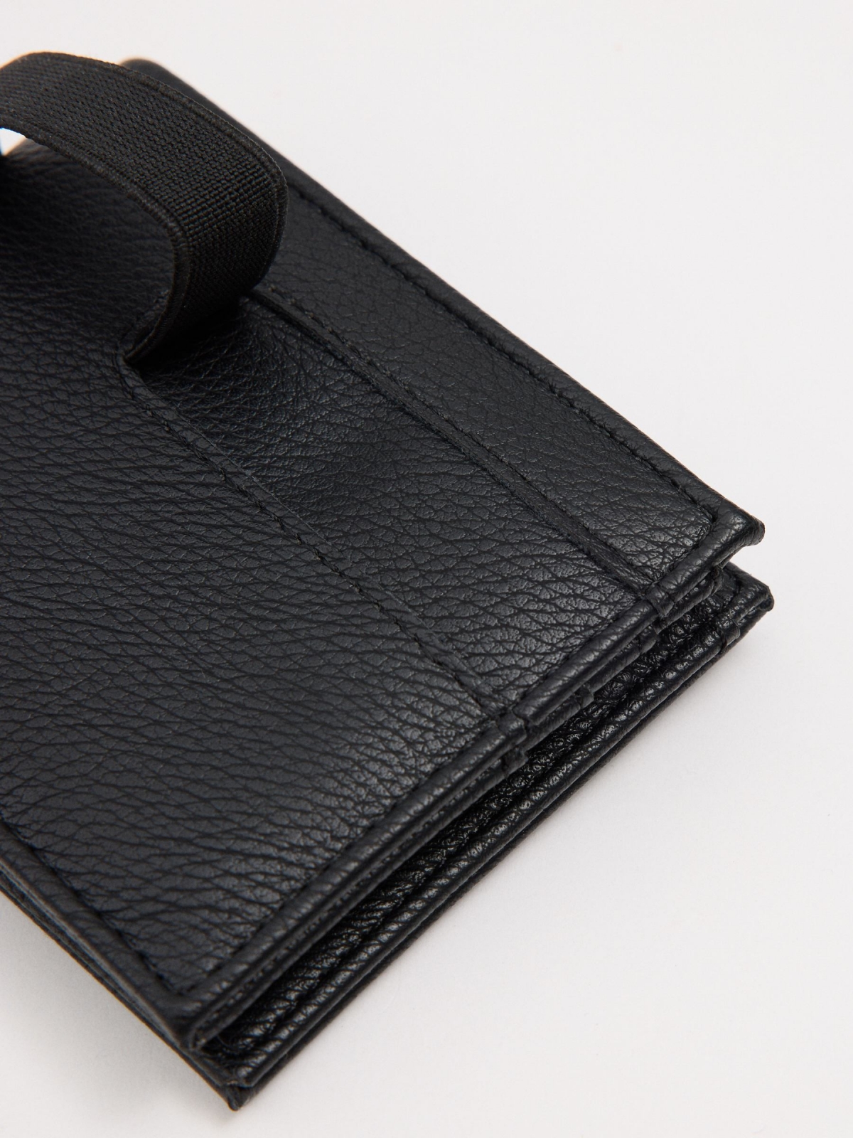 Faux leather wallet with elastic black detail view