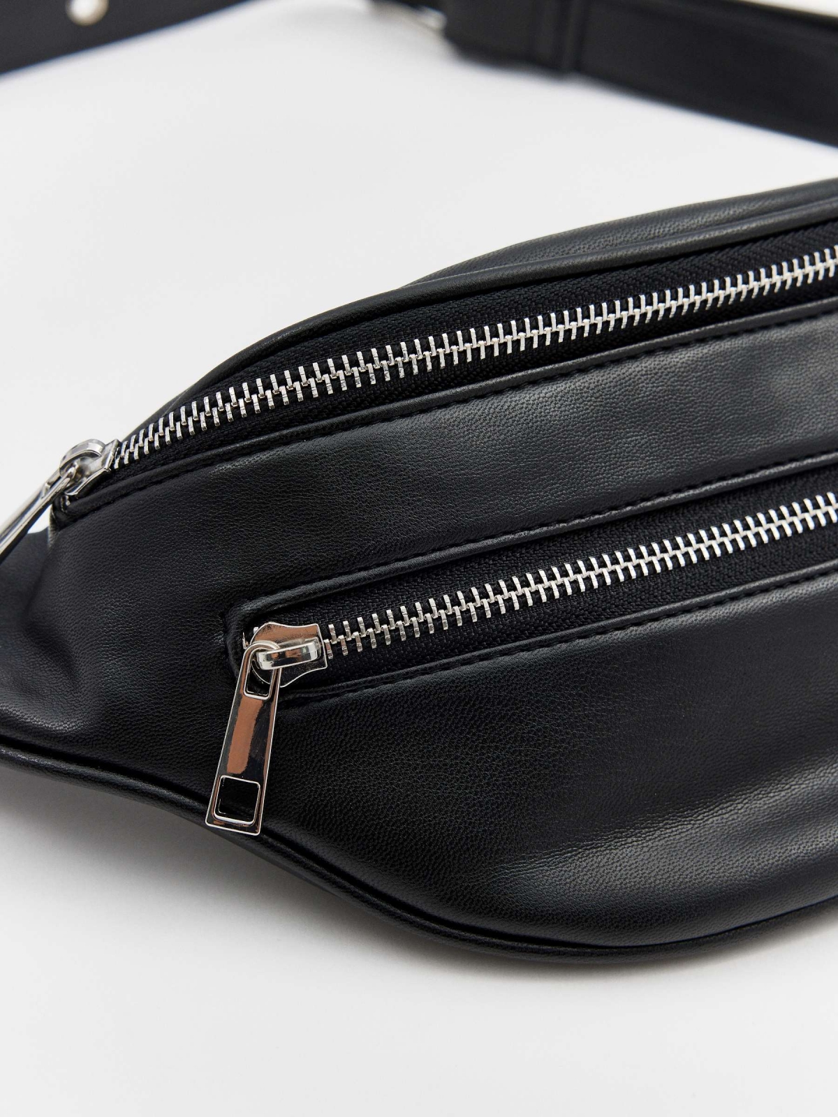 Black faux leather fanny pack back view