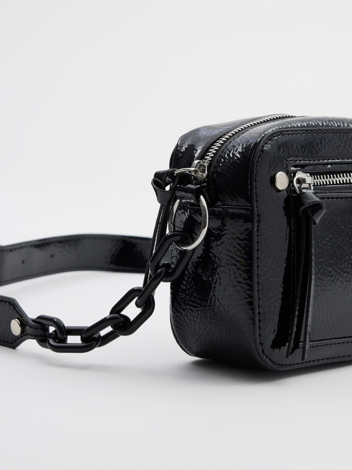 Patent leather effect crossbody bag black back view