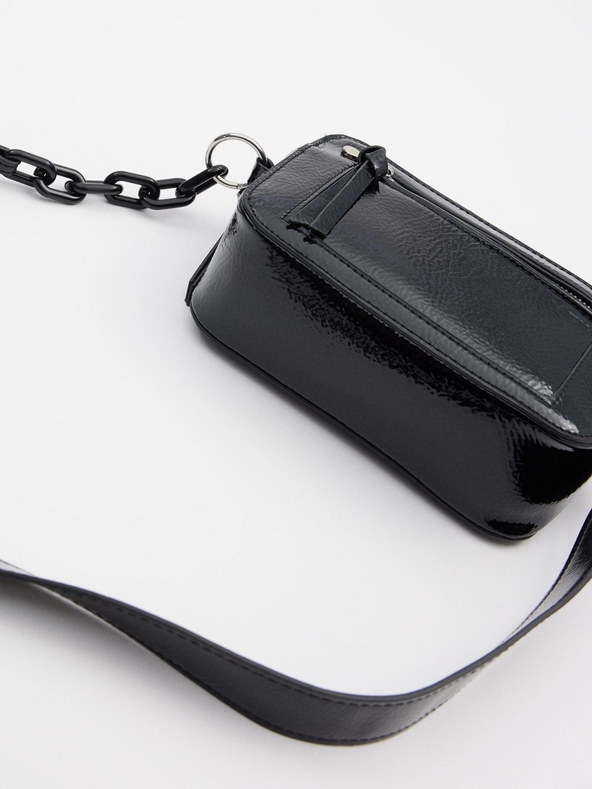 Patent leather effect crossbody bag black detail view