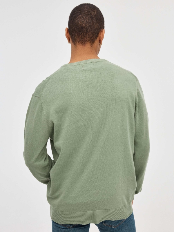 Basic Navy Blue Sweater olive green middle back view