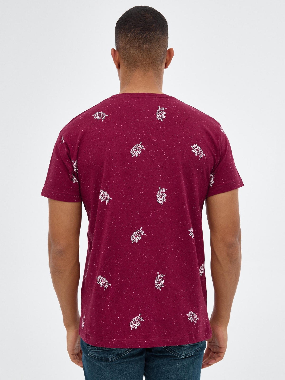 Speckled print t-shirt garnet middle back view