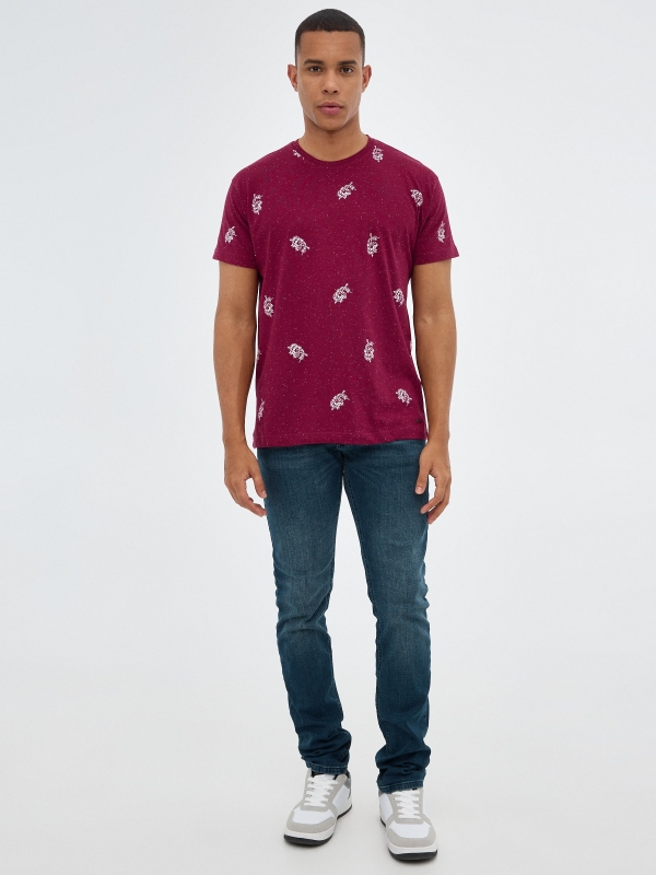 Speckled print t-shirt garnet front view