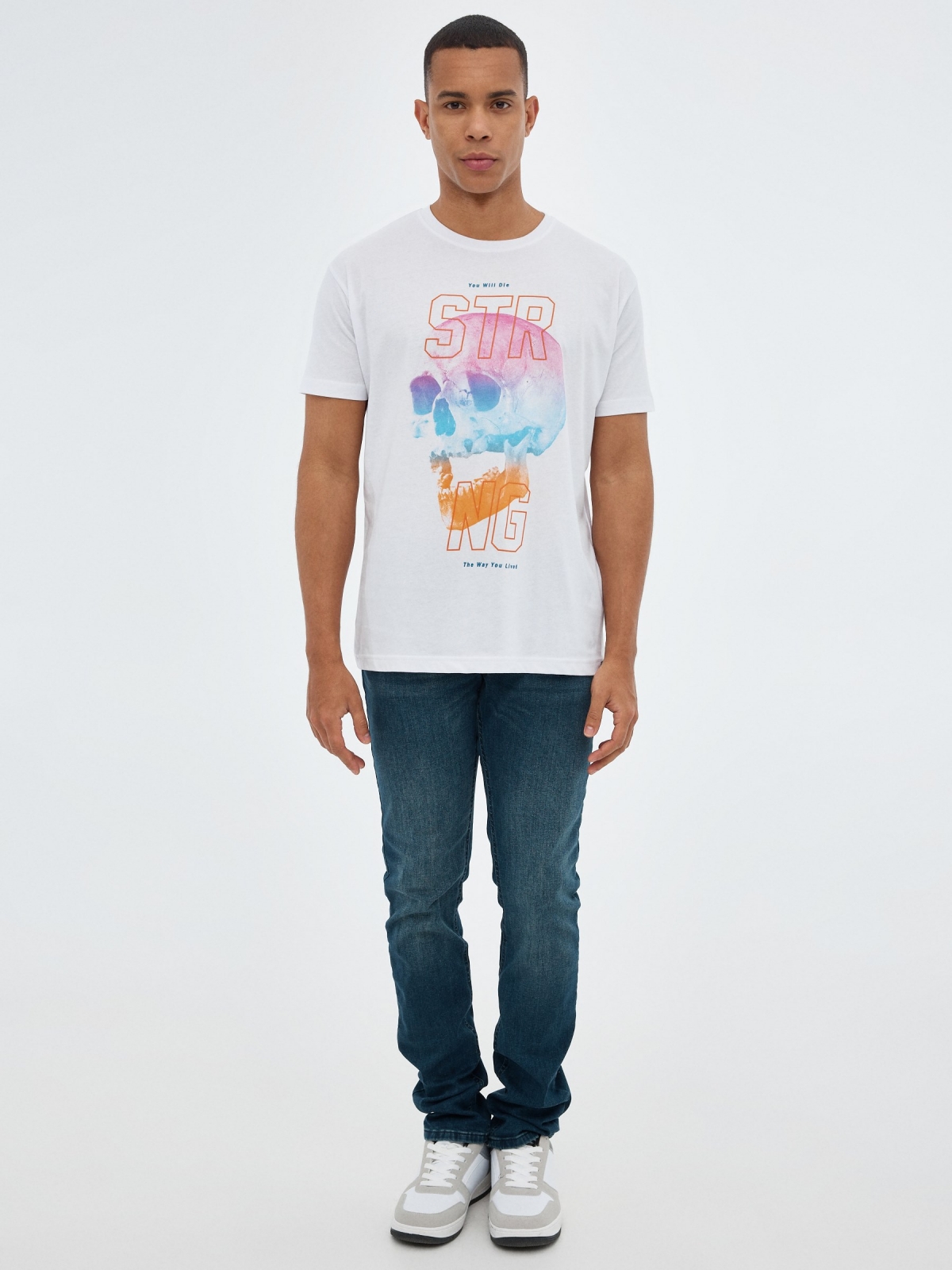 Multicolor skull t-shirt white front view