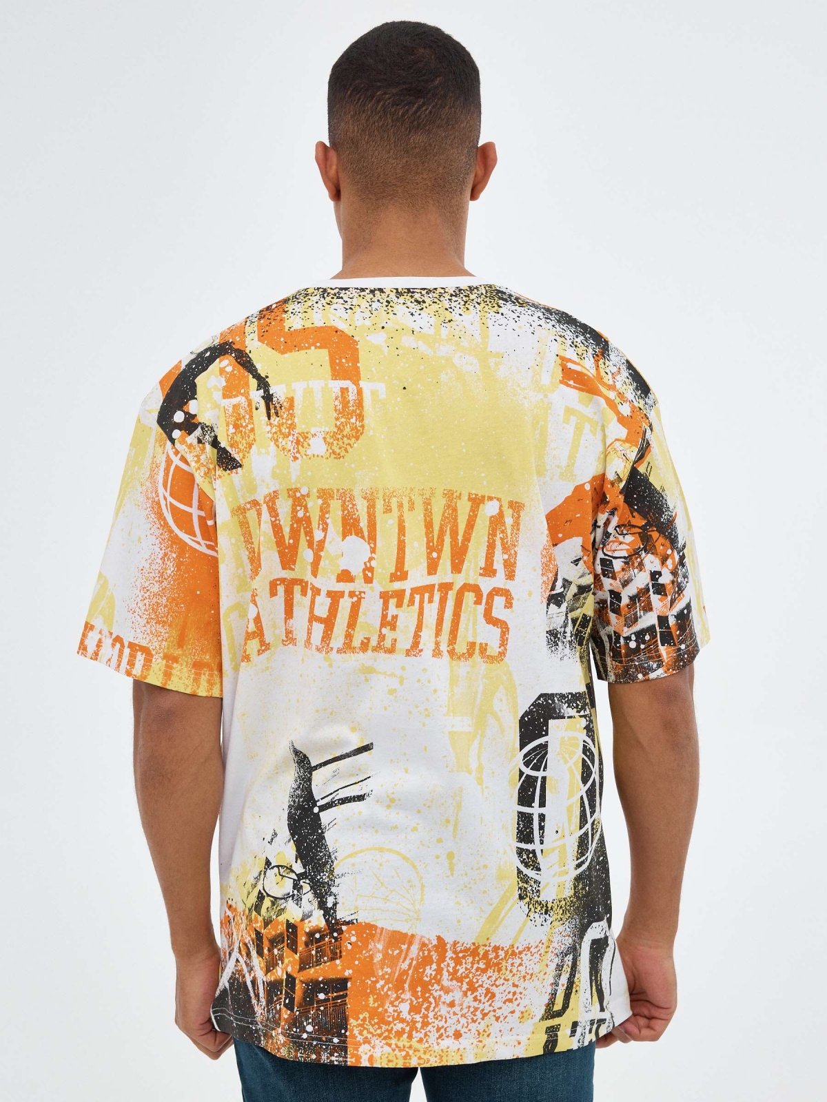 Oversized t-shirt with all-over print white middle back view