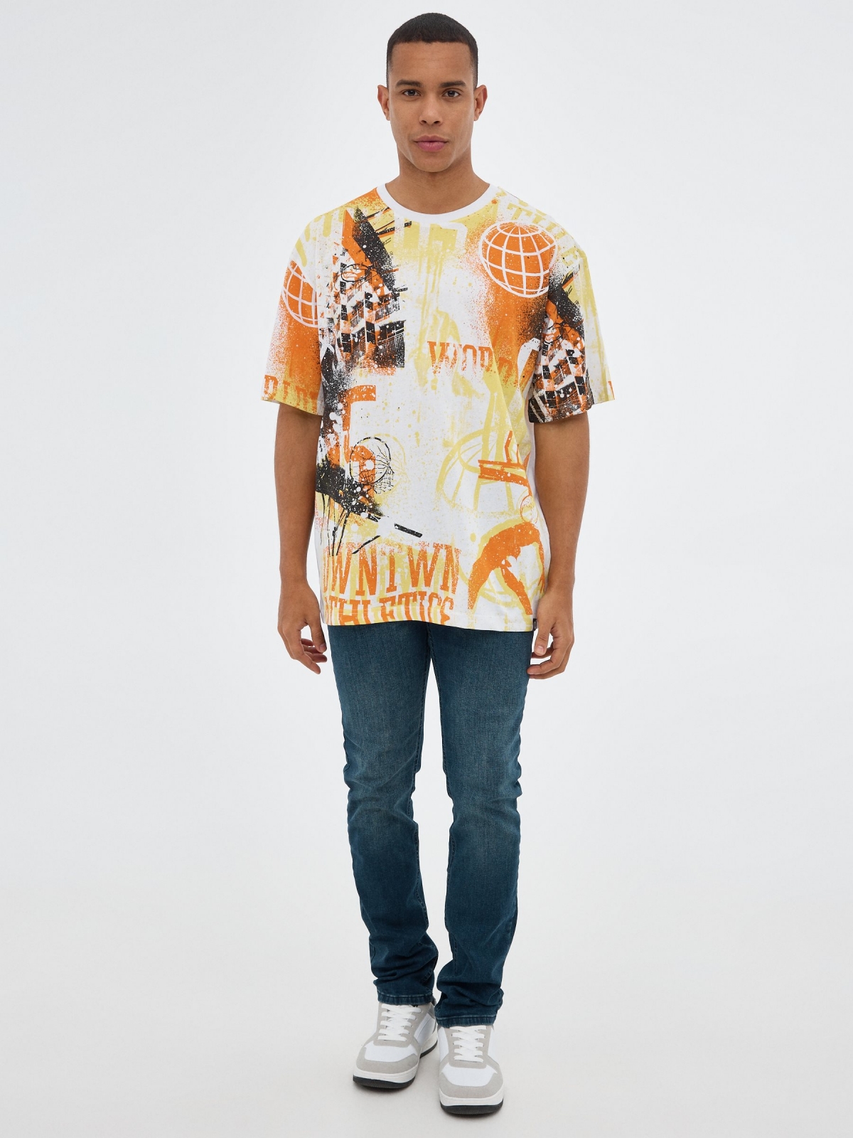 Oversized t-shirt with all-over print white front view