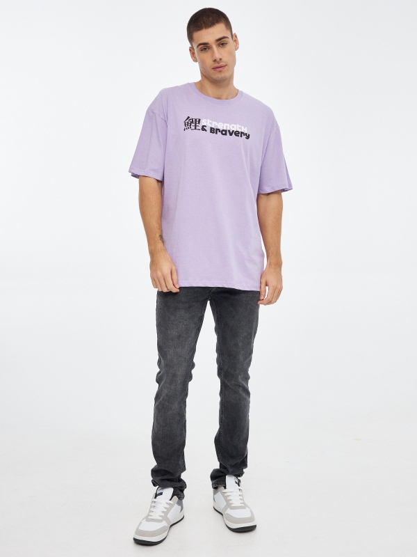 Japanese printed T-shirt mauve front view