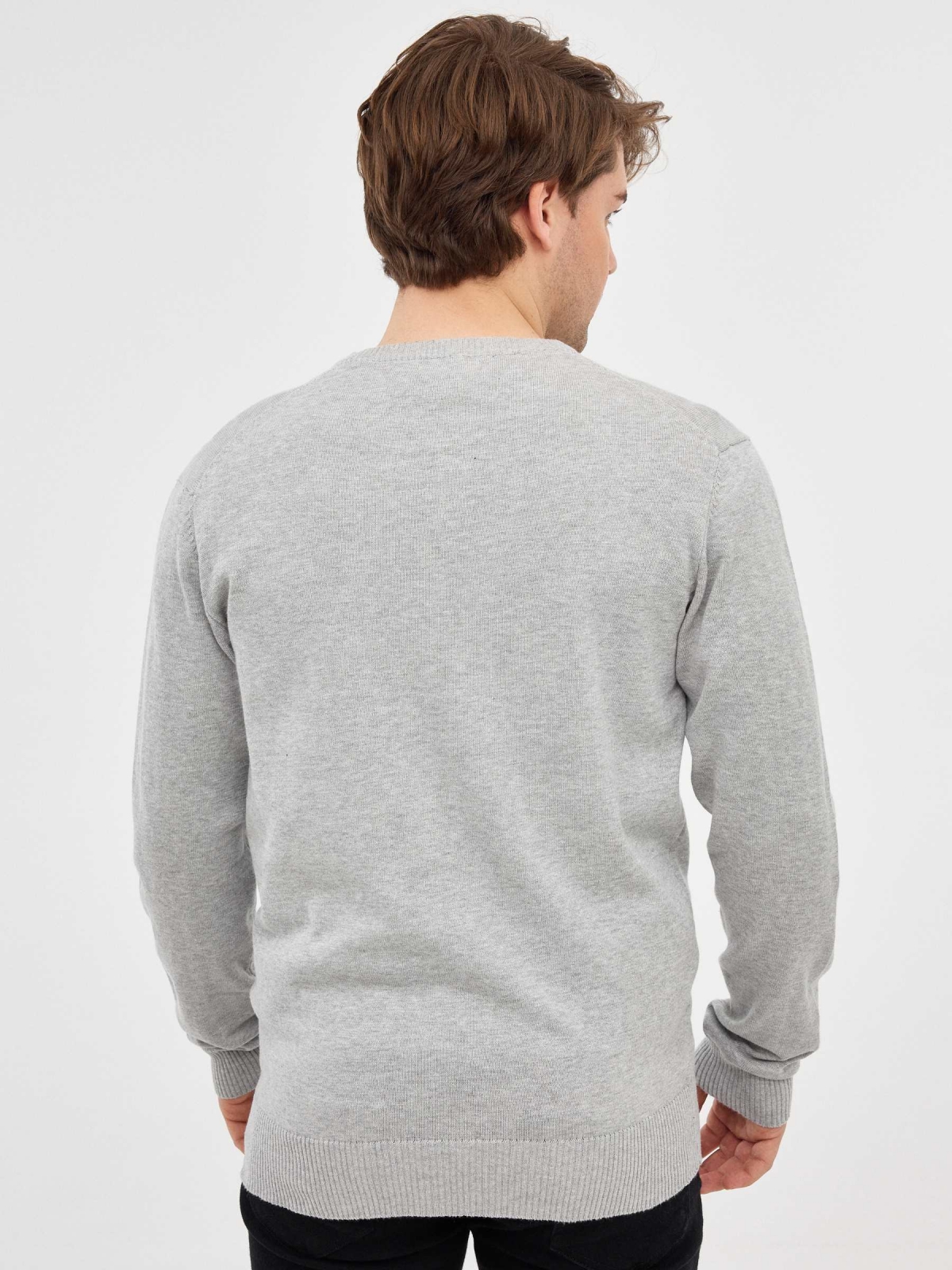 Basic Navy Blue Sweater grey vigore middle back view