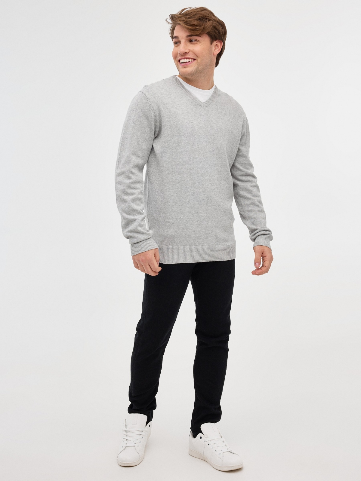 Basic Navy Blue Sweater grey vigore front view