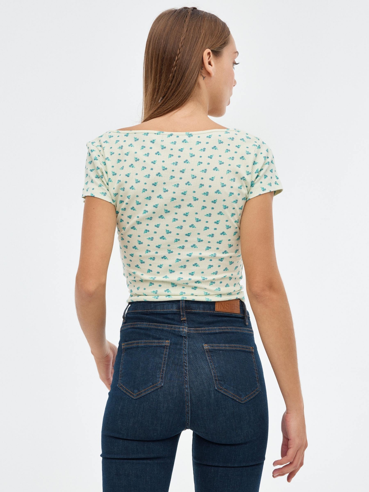 Floral print top light green middle back view