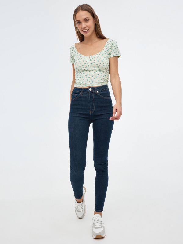 Floral print top light green front view