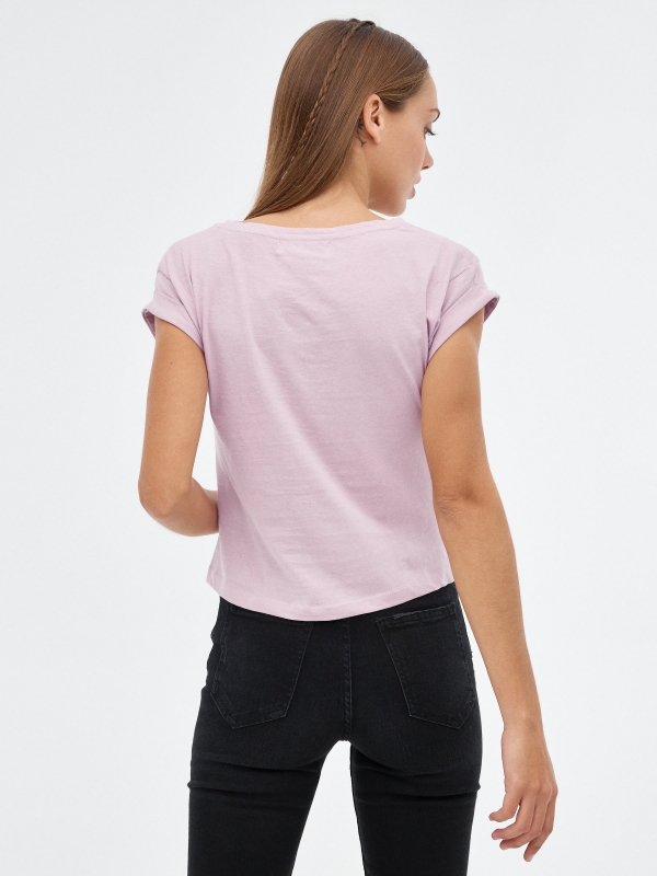 White T-shirt with print mauve middle back view