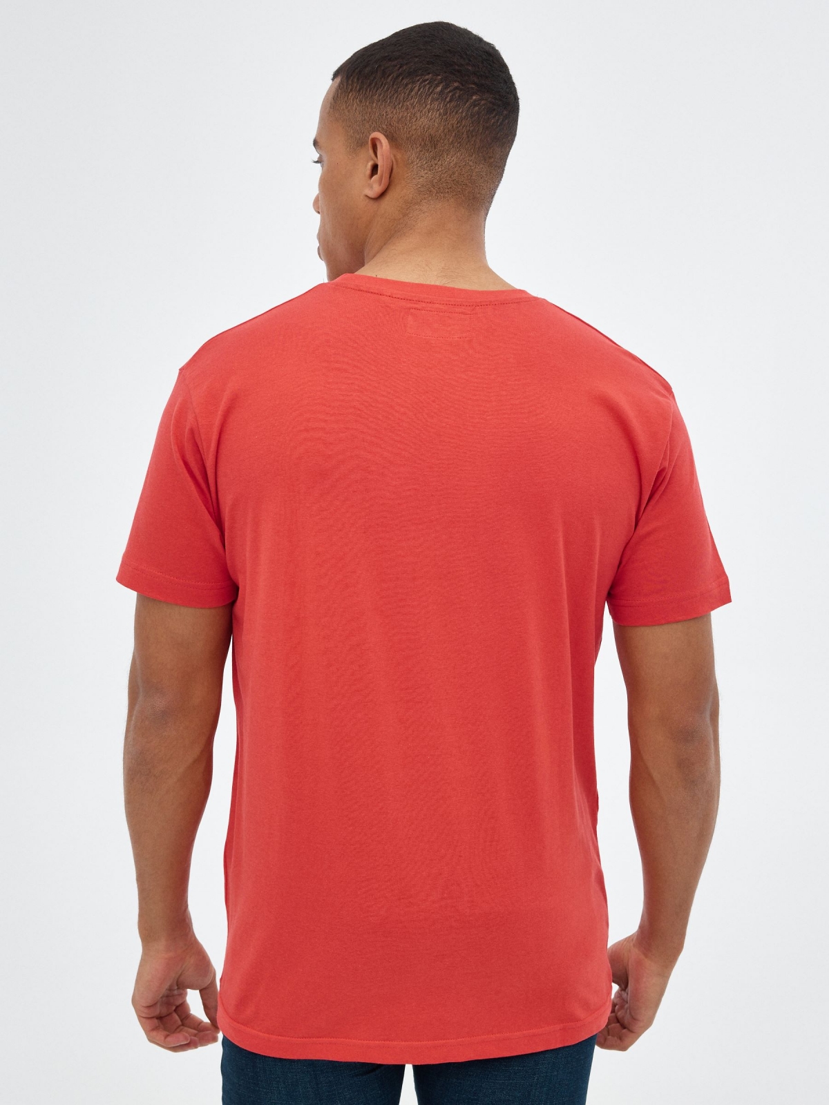 Japanese style black T-shirt red middle back view