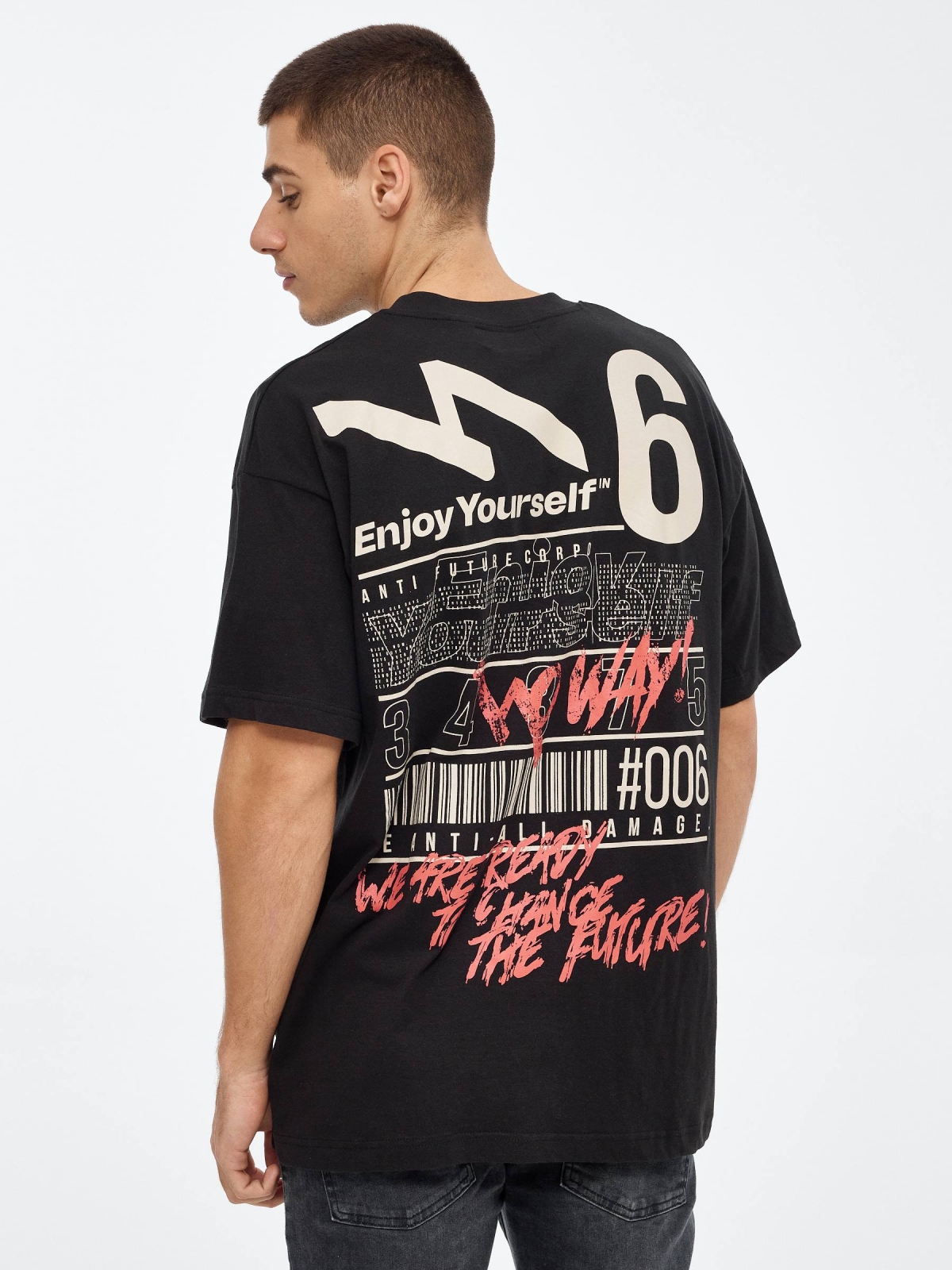 T-shirt printed Enjoy Yourself black middle back view
