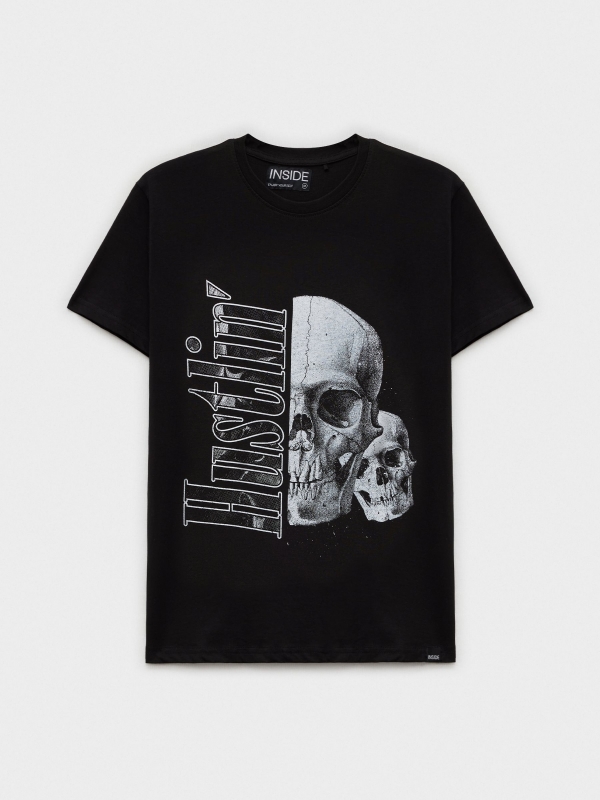  T-shirt com crânio impresso preto
