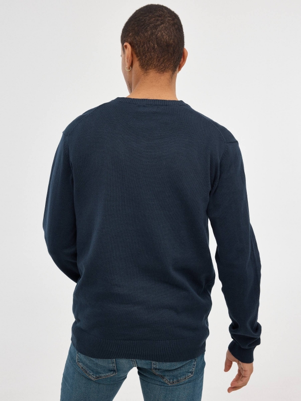 Basic Navy Blue Sweater navy middle back view