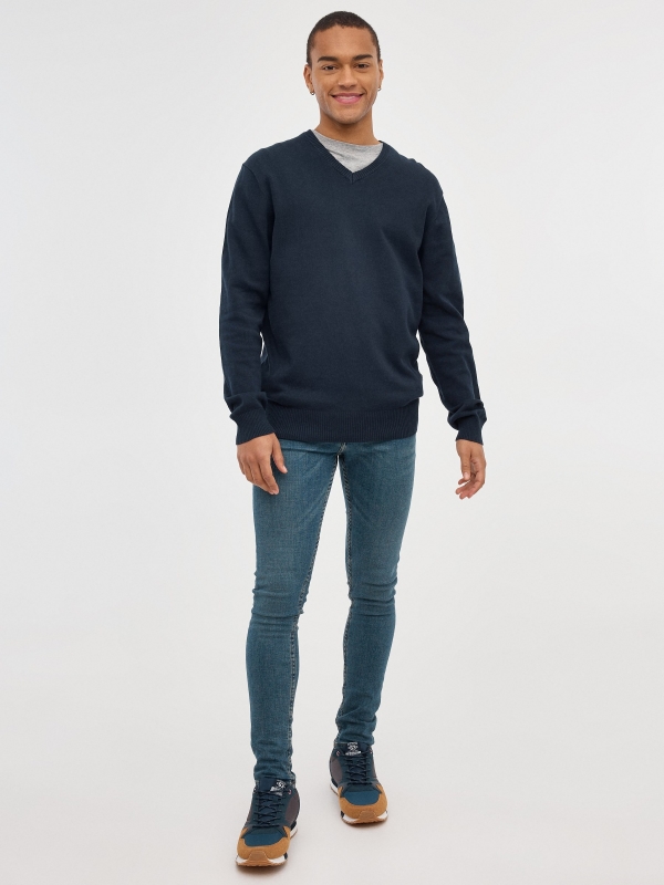 Basic Navy Blue Sweater navy front view
