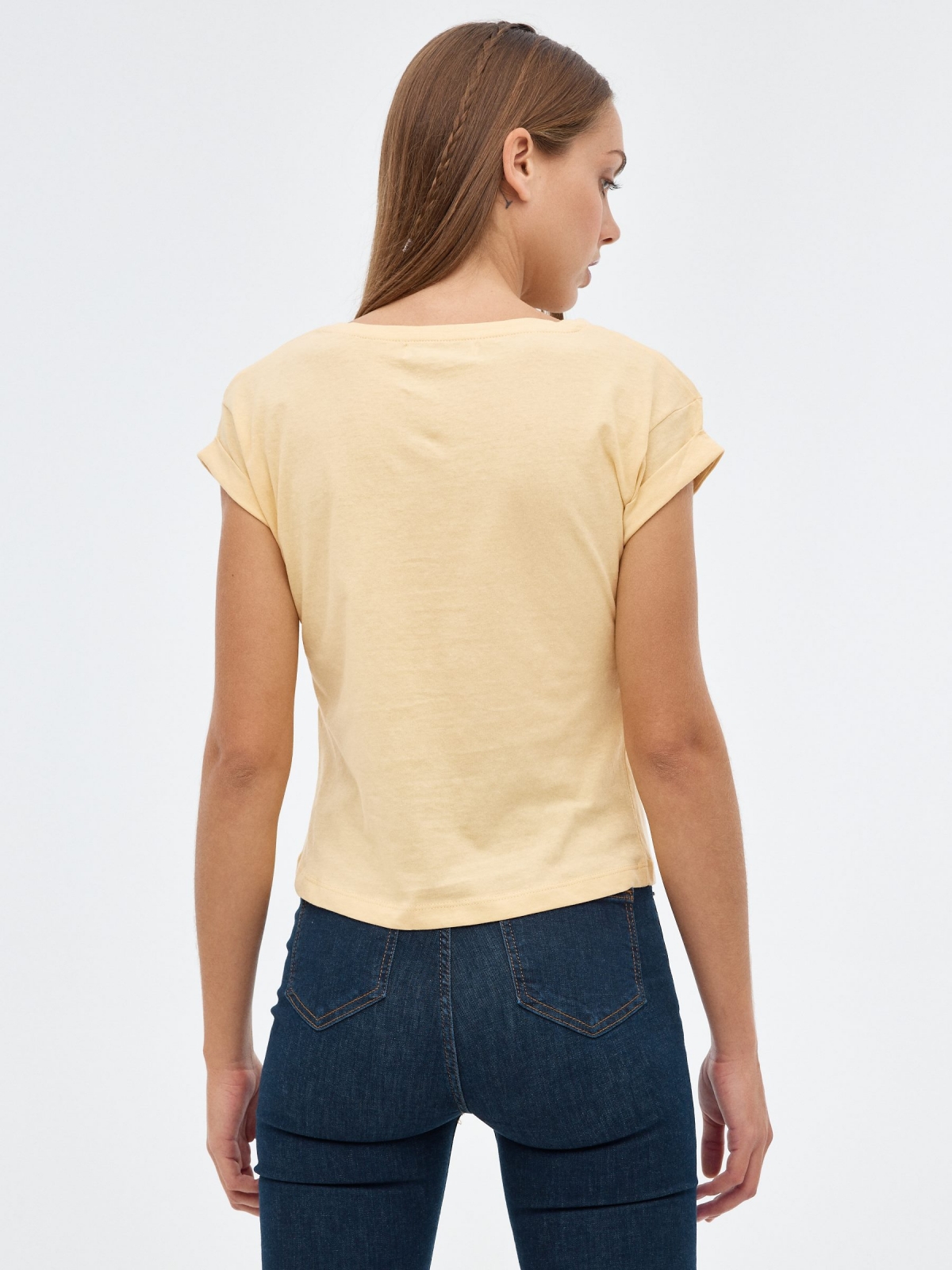 White T-shirt with print vanilla middle back view