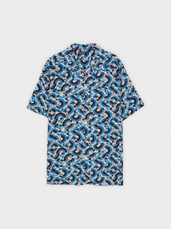  Camisa de impressão geométrica azul