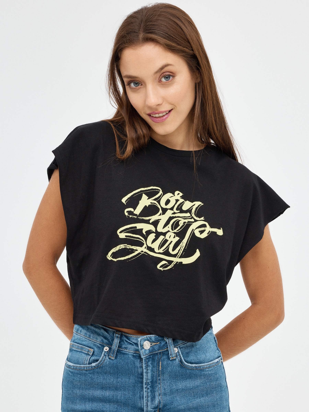 Camiseta Born To Surf negro vista media frontal