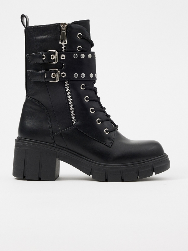 Zip studded ankle boots black