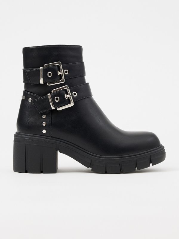 Ankle boot with track sole buckles black