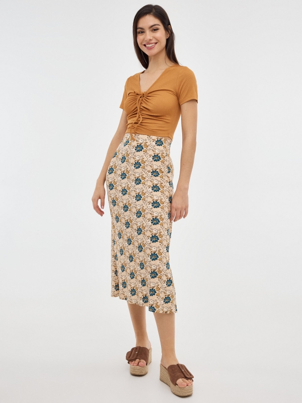 Fitted Midi Print Skirt multicolor middle front view