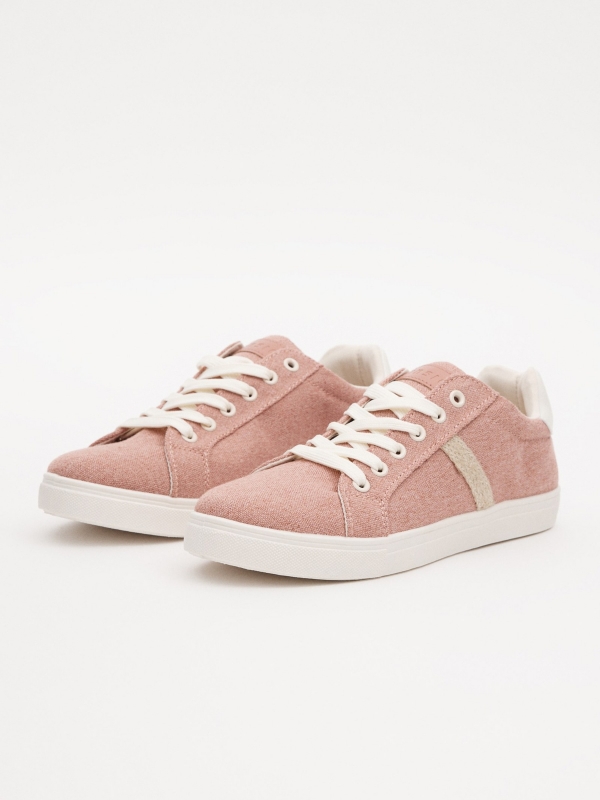 Combined canvas sneaker pink 45º front view