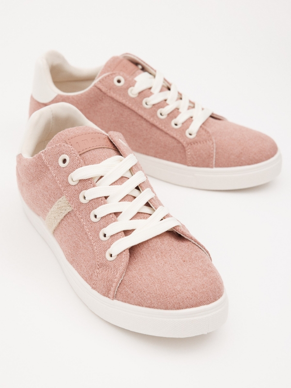 Combined canvas sneaker pink zenithal view