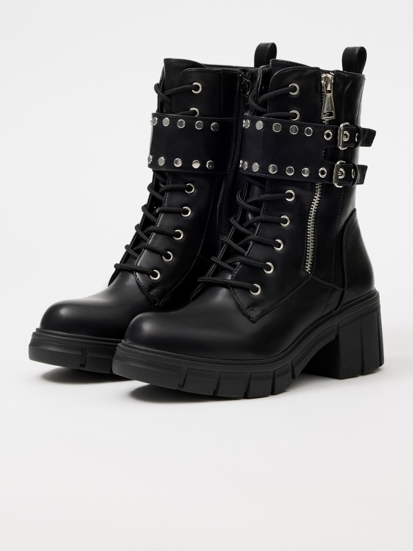 Zip studded ankle boots black 45º front view