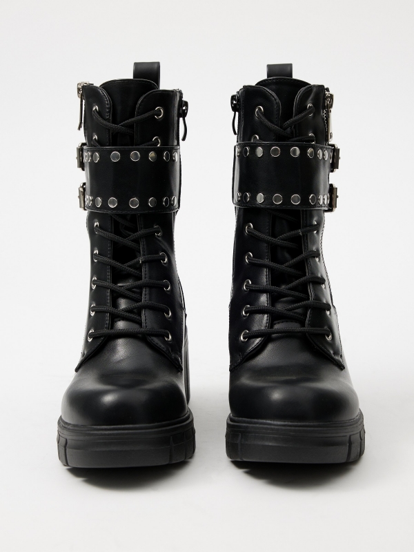 Zip studded ankle boots black detail view