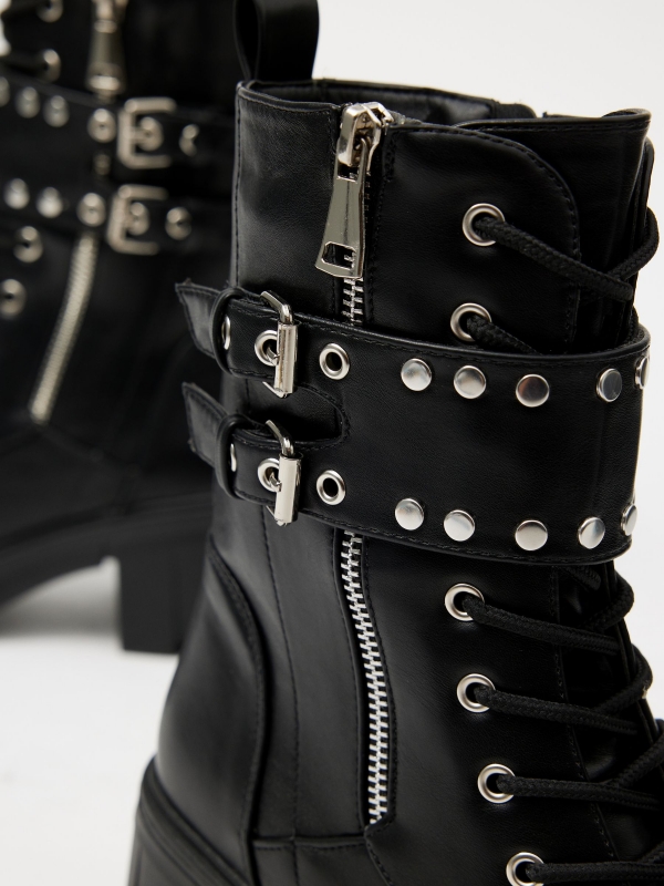 Zip studded ankle boots black detail view